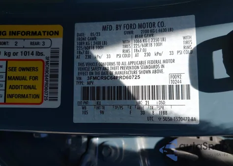 2023 Ford Bronco Sport Outer Banks из США, поврежденный, VIN 3FMCR9C64PRD60725